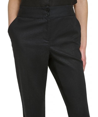 Petite Cuffed Linen Straight-Leg Ankle Pants Black $47.52 Pants