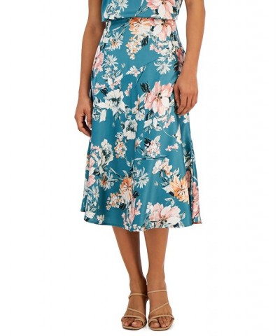 Women's Floral-Print Side-Zip Midi Skirt Deep Teal Floral $38.17 Skirts