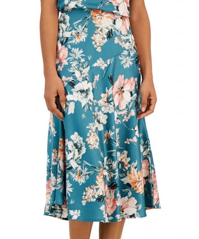 Women's Floral-Print Side-Zip Midi Skirt Deep Teal Floral $38.17 Skirts