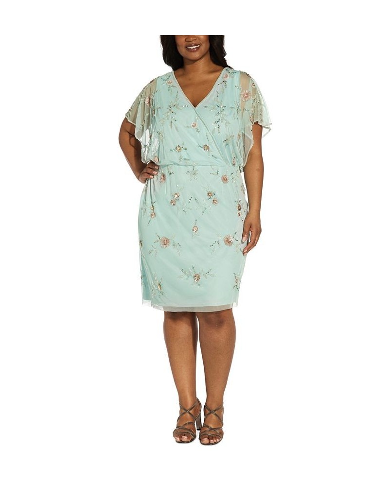 Plus Size Embellished Blouson Batwing-Sleeve Dress Sea Glass $86.70 Dresses