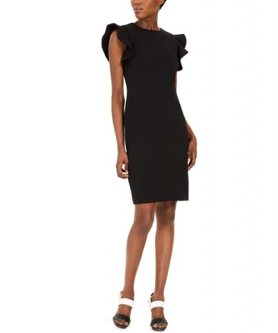 Women's Ruffled-Shoulder Sheath Dress Black $37.73 Dresses
