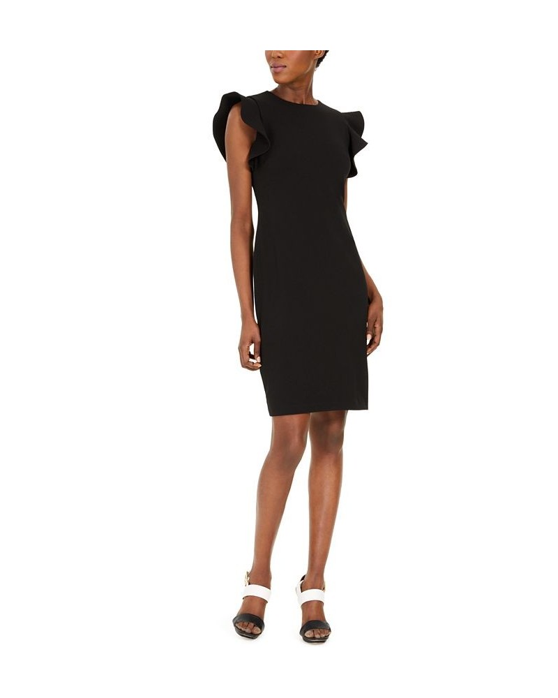 Women's Ruffled-Shoulder Sheath Dress Black $37.73 Dresses