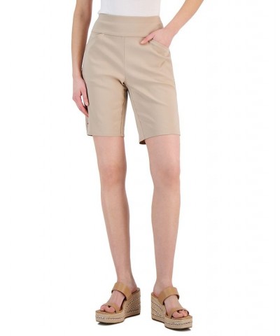 Women's Curvy Mid Rise Pull-On Bermuda Shorts Tan/Beige $16.45 Shorts