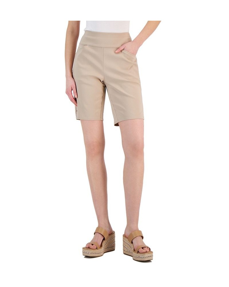 Women's Curvy Mid Rise Pull-On Bermuda Shorts Tan/Beige $16.45 Shorts