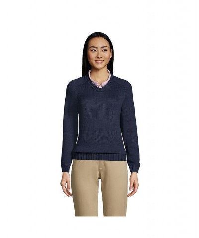 School Uniform Women's Cotton Modal V-neck Sweater Classic navy $33.77 Sweaters