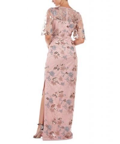 Women's Daphne Embroidered Flutter-Sleeve Gown Blush Multi $92.40 Dresses