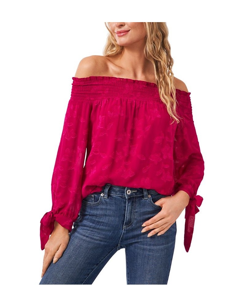 Tie-Cuff Off-The-Shoulder Top Plumeria $36.09 Tops