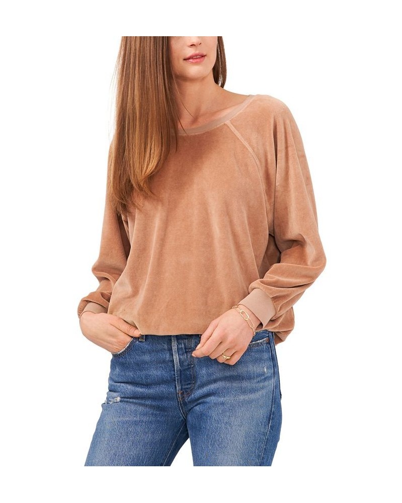 Women's Long Sleeve Raglan Crewneck Pullover Top Brown $23.13 Tops