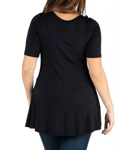 Plus Size Elbow Sleeve Henley Tunic Top Black $32.56 Tops