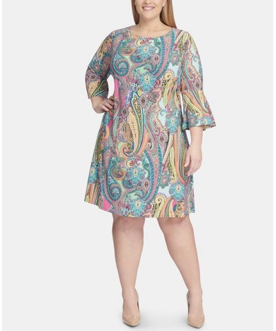 Plus Size Jaipur-Paisley Bell-Sleeve Dress Hot Pink Multi $55.93 Dresses