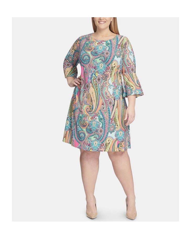 Plus Size Jaipur-Paisley Bell-Sleeve Dress Hot Pink Multi $55.93 Dresses