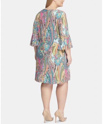 Plus Size Jaipur-Paisley Bell-Sleeve Dress Hot Pink Multi $55.93 Dresses