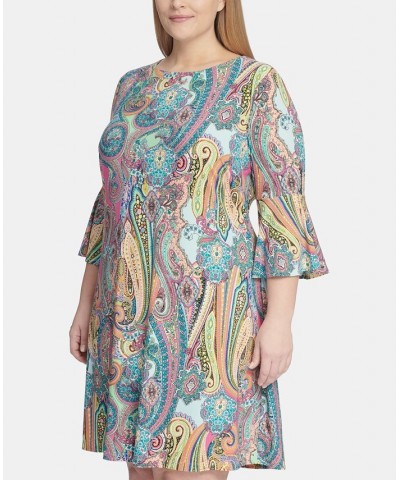 Plus Size Jaipur-Paisley Bell-Sleeve Dress Hot Pink Multi $55.93 Dresses