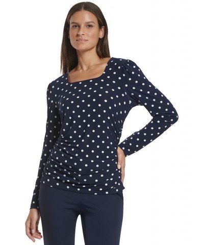 Women's Polka-Dot Square-Neck Ruched Top Midnight/ivory $17.41 Tops
