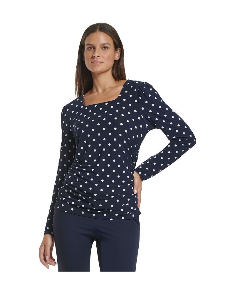 Women's Polka-Dot Square-Neck Ruched Top Midnight/ivory $17.41 Tops