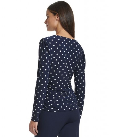 Women's Polka-Dot Square-Neck Ruched Top Midnight/ivory $17.41 Tops