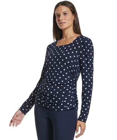 Women's Polka-Dot Square-Neck Ruched Top Midnight/ivory $17.41 Tops