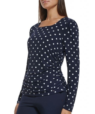 Women's Polka-Dot Square-Neck Ruched Top Midnight/ivory $17.41 Tops