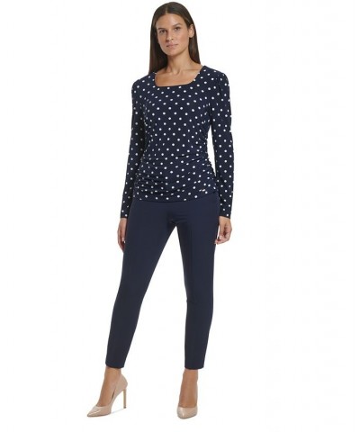 Women's Polka-Dot Square-Neck Ruched Top Midnight/ivory $17.41 Tops