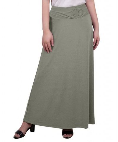 Petite Maxi with Front Faux Belt with Ring Detail A-Line Skirt Green $17.92 Skirts