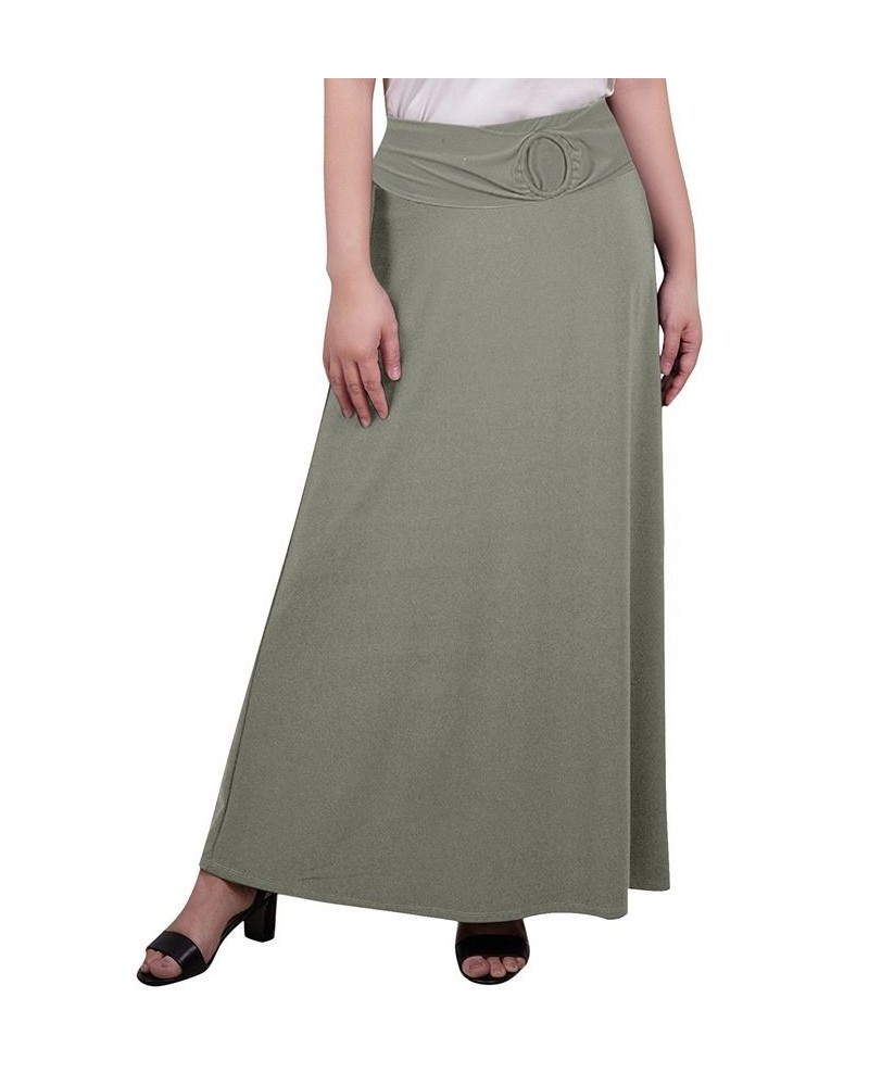 Petite Maxi with Front Faux Belt with Ring Detail A-Line Skirt Green $17.92 Skirts