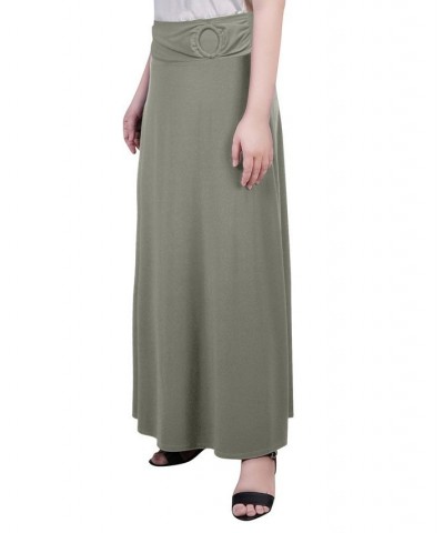 Petite Maxi with Front Faux Belt with Ring Detail A-Line Skirt Green $17.92 Skirts