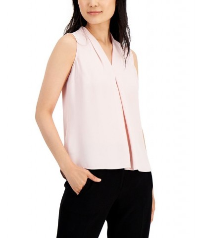 Women's Sleeveless Pleat V-Neck Top Pink $28.98 Tops