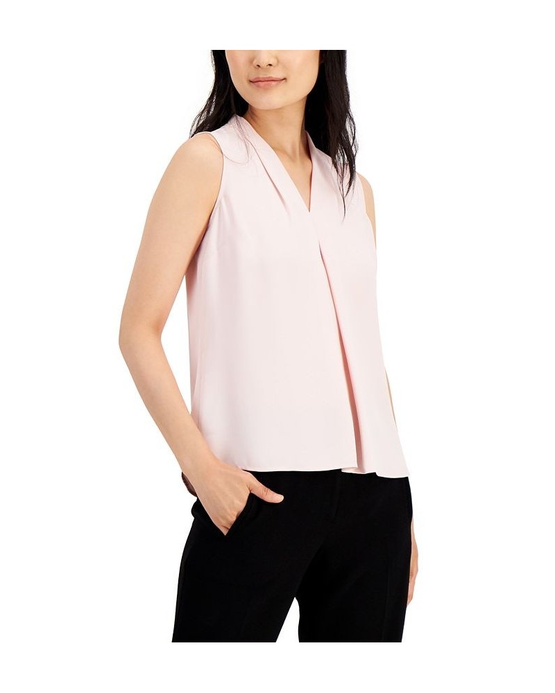 Women's Sleeveless Pleat V-Neck Top Pink $28.98 Tops