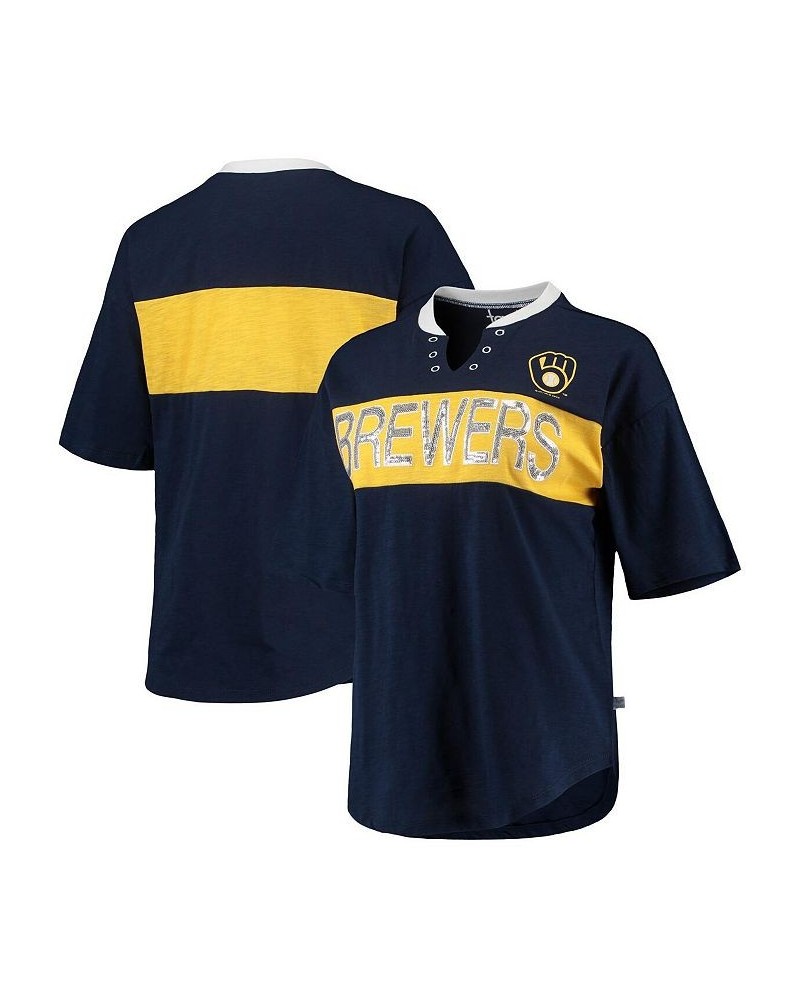 Women's Navy and Gold Milwaukee Brewers Lead Off Notch Neck T-shirt Navy, Gold $31.89 Tops