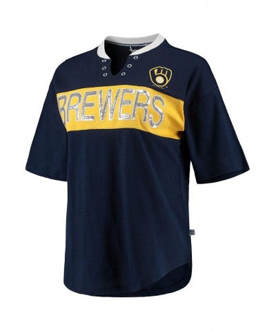 Women's Navy and Gold Milwaukee Brewers Lead Off Notch Neck T-shirt Navy, Gold $31.89 Tops