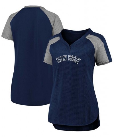 Women's Navy Gray New York Yankees Iconic League Diva Raglan V-Neck T-shirt Navy $28.70 Tops