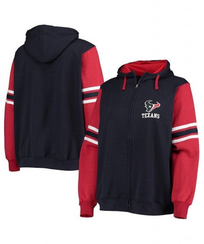 Women's Branded Navy Red Houston Texans Plus Size Primary Logo Script Full-Zip Hoodie $32.43 Sweatshirts