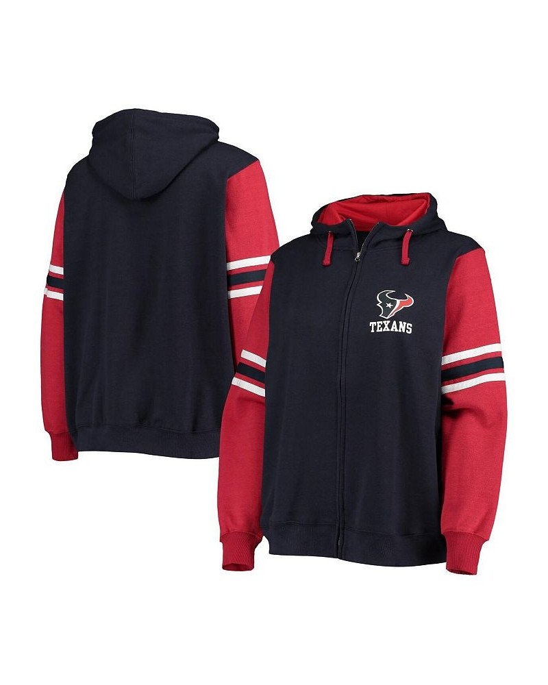 Women's Branded Navy Red Houston Texans Plus Size Primary Logo Script Full-Zip Hoodie $32.43 Sweatshirts