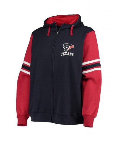 Women's Branded Navy Red Houston Texans Plus Size Primary Logo Script Full-Zip Hoodie $32.43 Sweatshirts