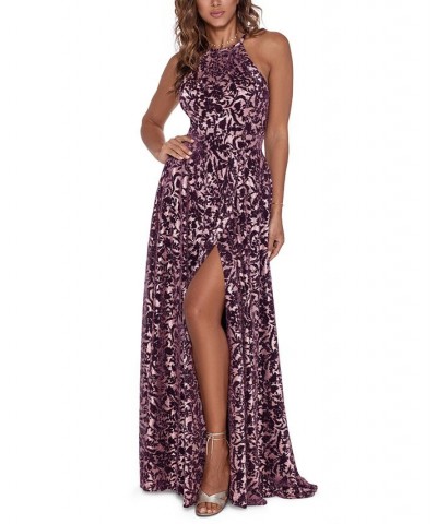 Metallic Halter Gown Wine/rose $107.64 Dresses