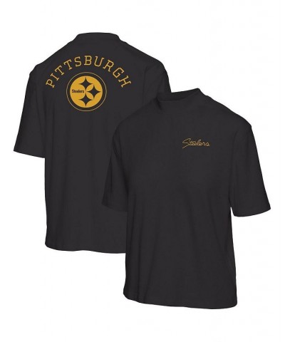 Women's Black Pittsburgh Steelers Half-Sleeve Mock Neck T-Shirt Black $19.78 Tops