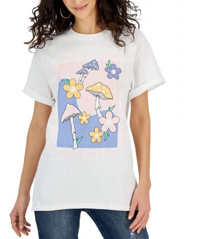 Juniors' Happy Times Graphic Crewneck T-Shirt White $10.44 Tops