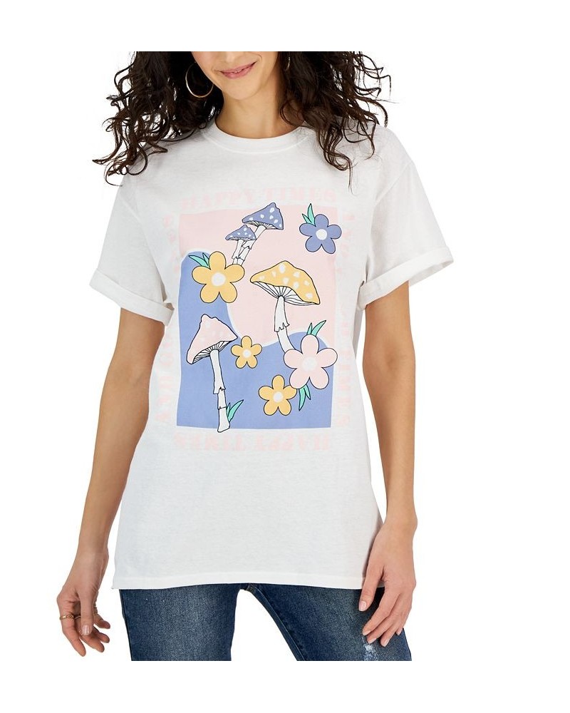 Juniors' Happy Times Graphic Crewneck T-Shirt White $10.44 Tops