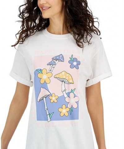 Juniors' Happy Times Graphic Crewneck T-Shirt White $10.44 Tops