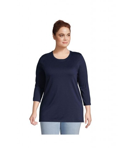Women's Plus Size 3/4 Sleeve Cotton Supima Crewneck Tunic Chicory blue $30.18 Tops