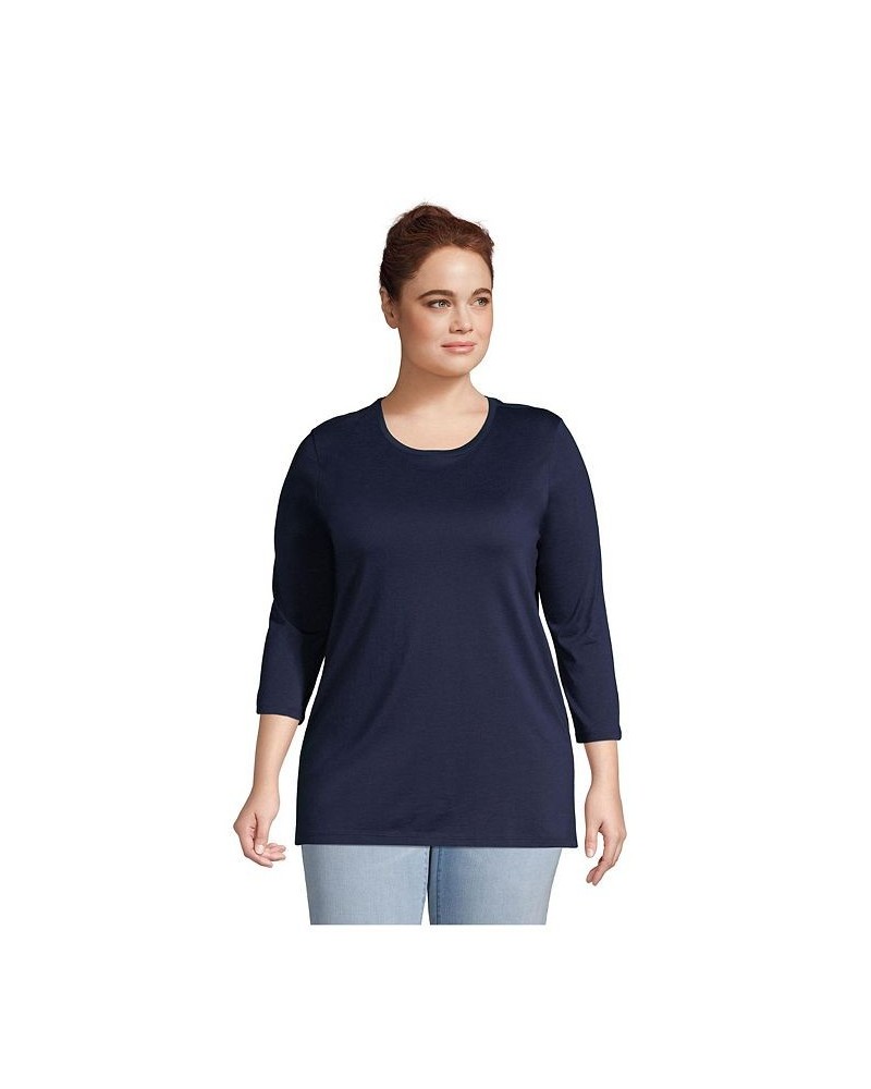 Women's Plus Size 3/4 Sleeve Cotton Supima Crewneck Tunic Chicory blue $30.18 Tops