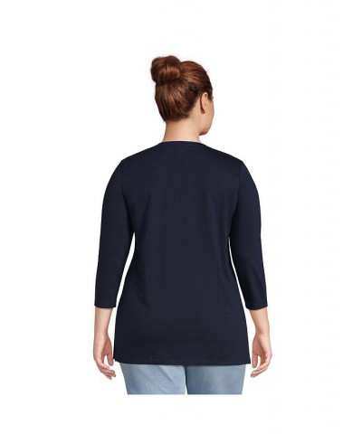 Women's Plus Size 3/4 Sleeve Cotton Supima Crewneck Tunic Chicory blue $30.18 Tops