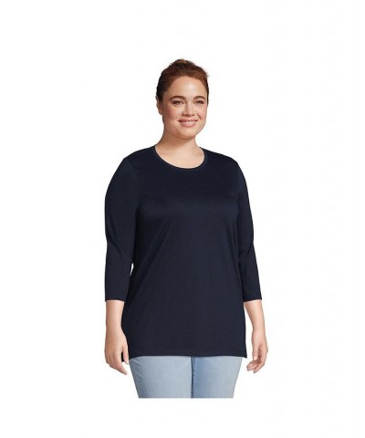 Women's Plus Size 3/4 Sleeve Cotton Supima Crewneck Tunic Chicory blue $30.18 Tops