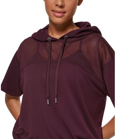 Mesh-Trim Hooded Top Purple $20.67 Sweatshirts