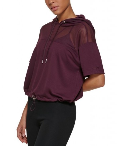 Mesh-Trim Hooded Top Purple $20.67 Sweatshirts