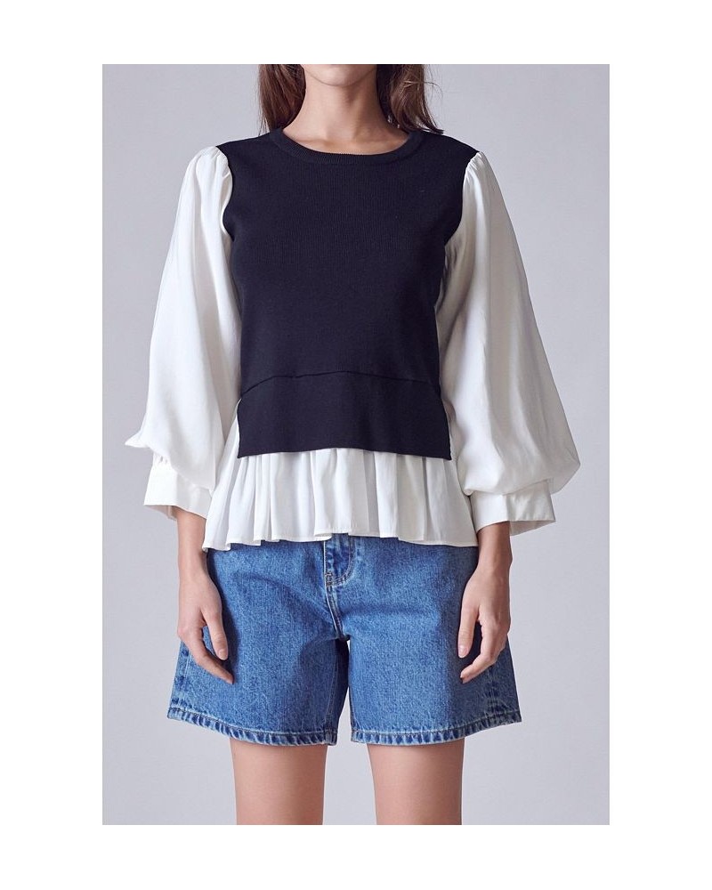 Women's Mixed Media Knit Top Black $49.20 Tops