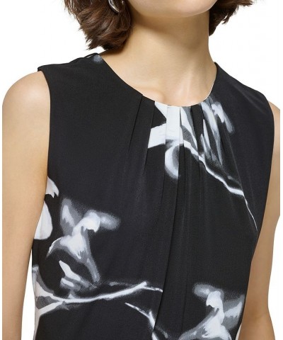 Women's Sleeveless Printed Pleat-Neck Top Black Multi $35.40 Tops