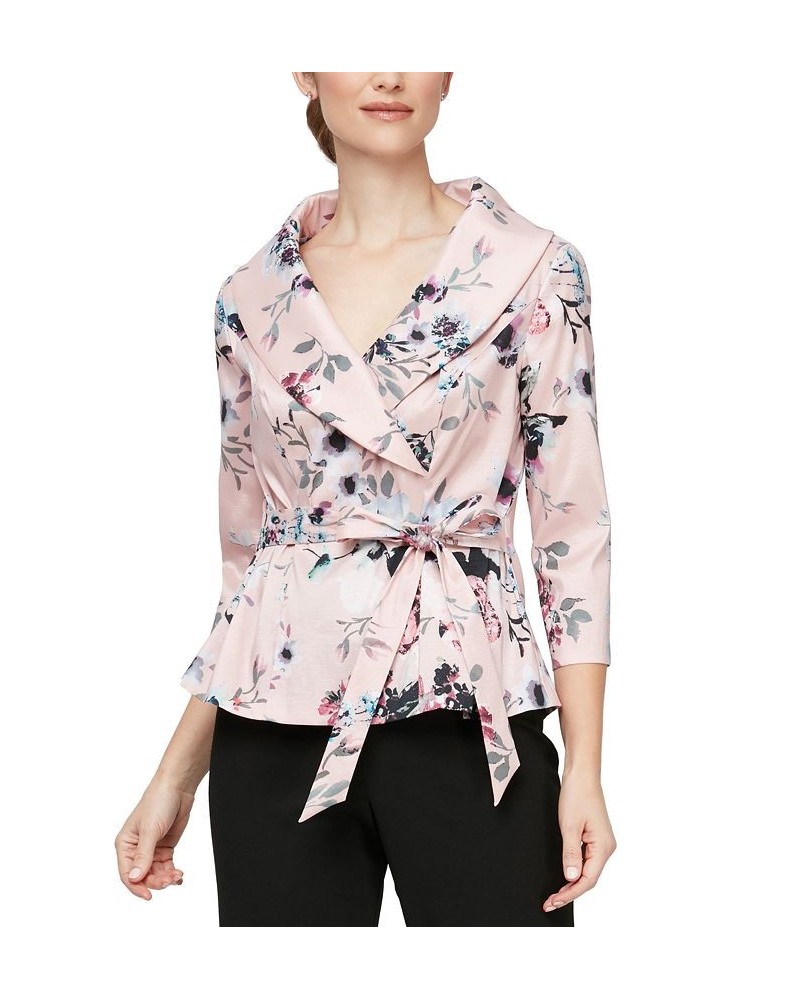 Petite Floral-Print Portrait-Collar Blouse Blush Multi $67.05 Tops