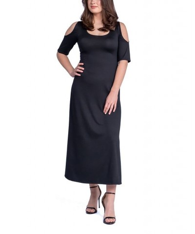 Women's Cut Out Shoulder A-Line Floor Length Dress Black $40.80 Dresses