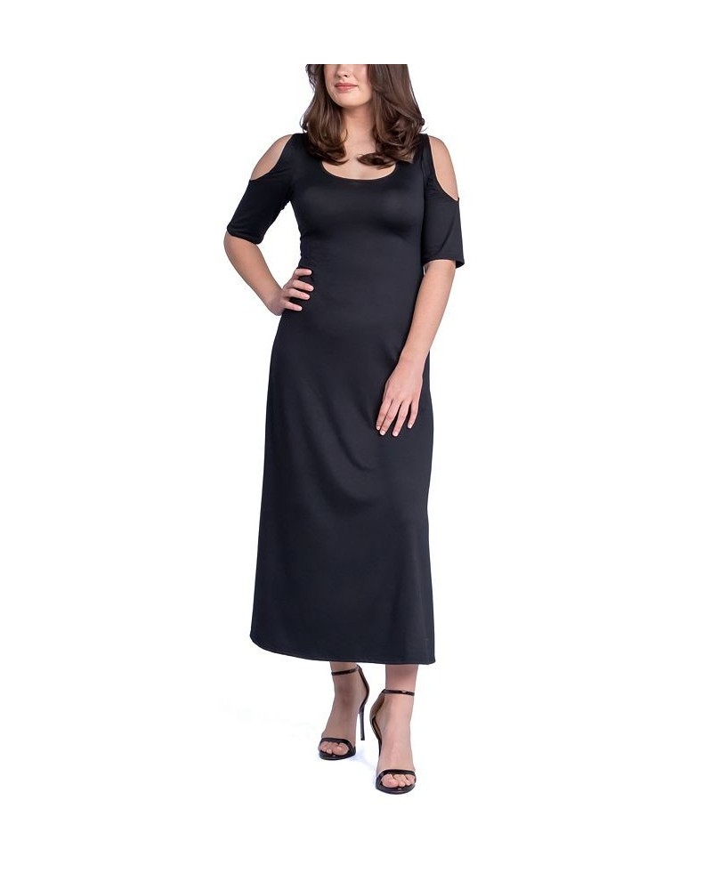 Women's Cut Out Shoulder A-Line Floor Length Dress Black $40.80 Dresses